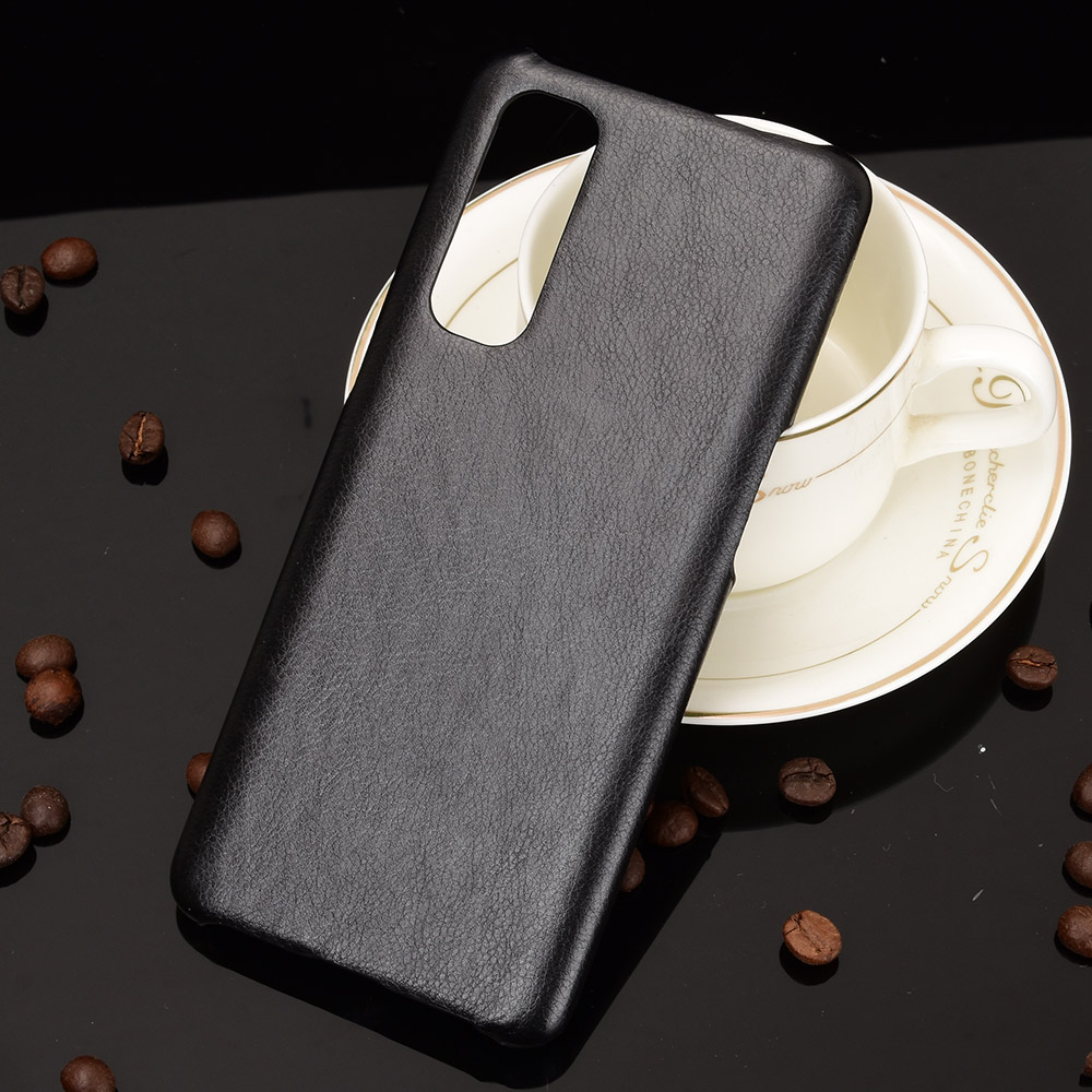 Litchi Skin Leather Coated PC Back Shell for Oppo Reno4 Pro 4G - Black-5