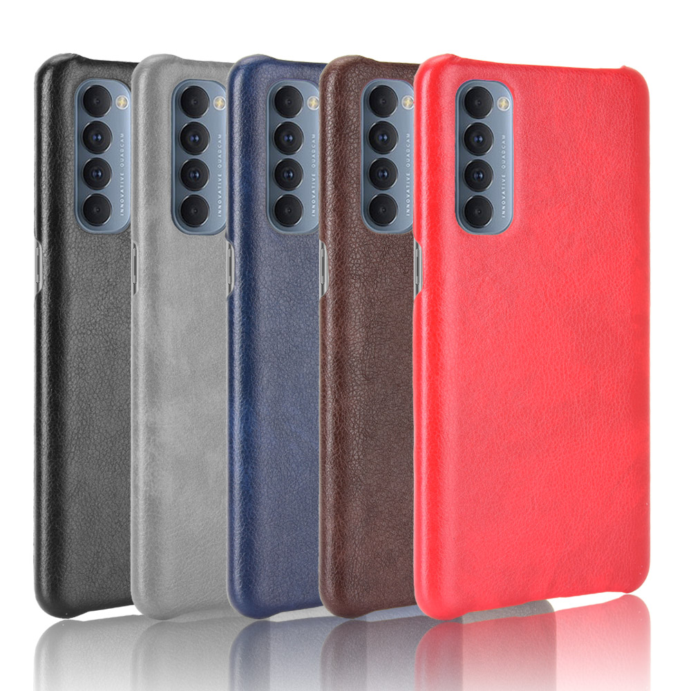 Litchi Skin Leather Coated PC Back Shell for Oppo Reno4 Pro 4G - Black-6