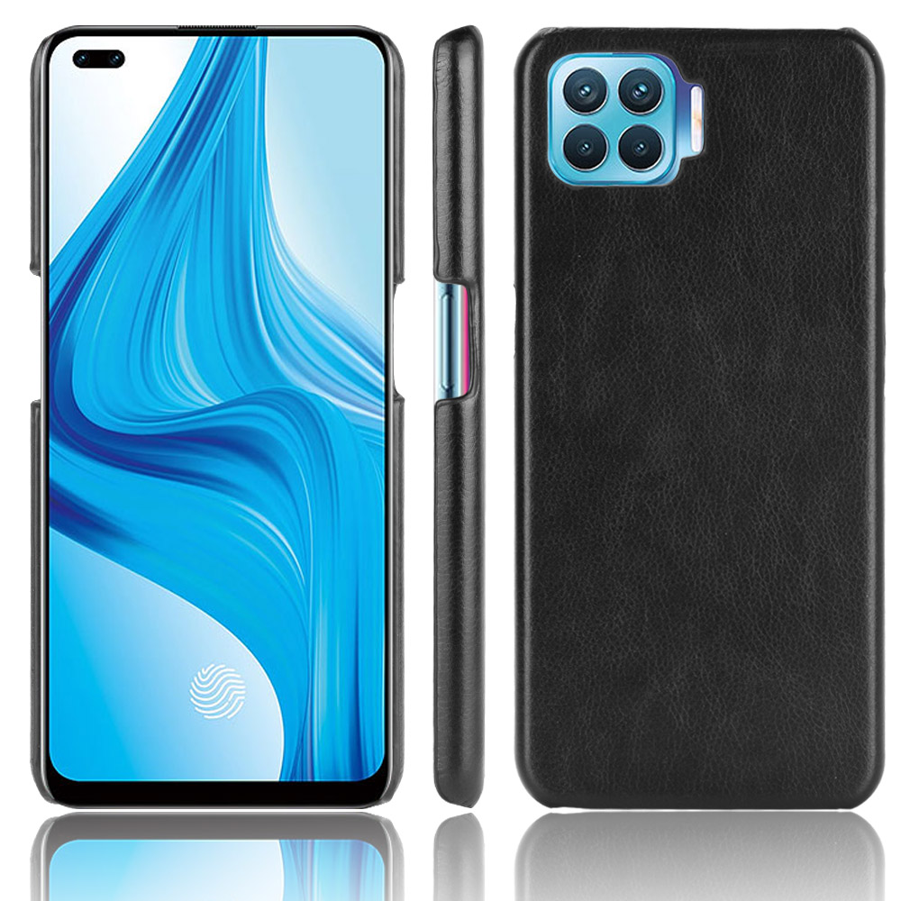 Litchi Texture PU Leather Coated PC Mobile Casing for Oppo F17 Pro/A93/Reno4 Lite/Reno4 F - Black-1