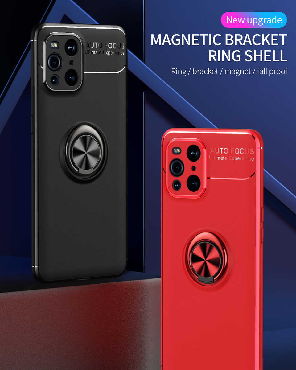 Copertura TPU Con Cavalletto ad Anello di Metallo [foglio Magnetico Incorporato] Per Oppo Trova X3 / Oppo Trova X3 Pro - Nero