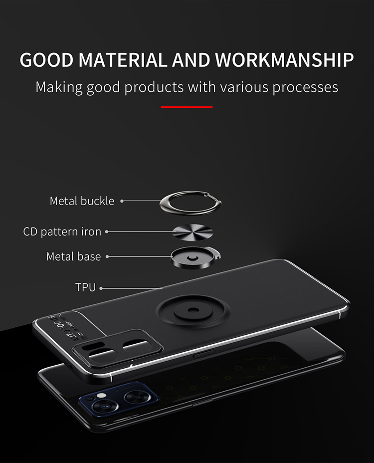 Portada de Anillo Patada de Kickstand TPU Soft Tpu Matte Recubrimiento de la Cubierta Protectora Anti-Scratch Para Oppo Reno7 SE 5G - Negro