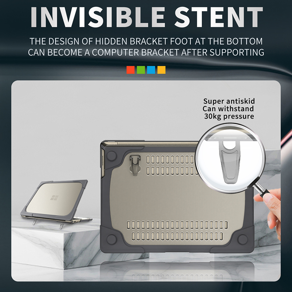 Stand Case Protective Two-piece PC+TPU Hybrid Cover for Surface Laptop Go - Grey-10