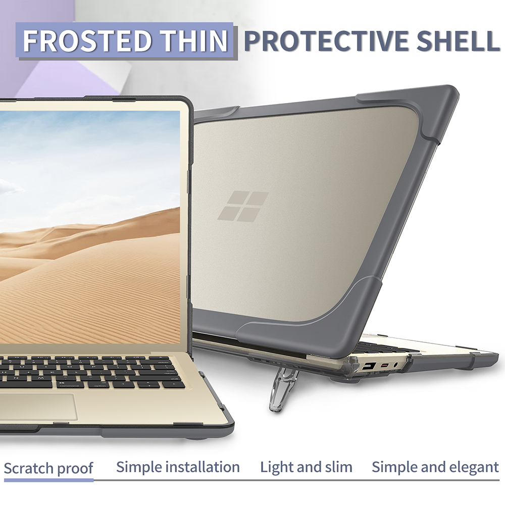 Stand Case Protective Two-piece PC+TPU Hybrid Cover for Surface Laptop Go - Grey-12