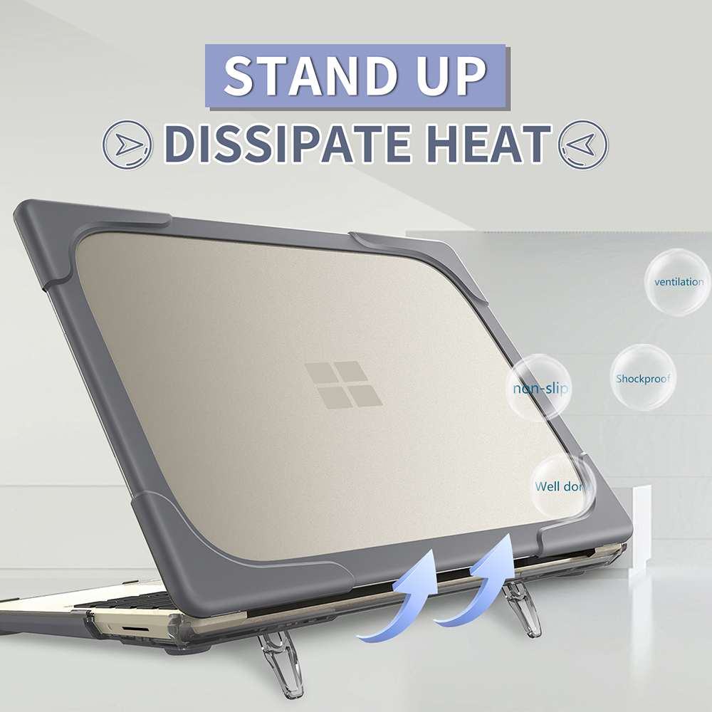 Stand Case Protective Two-piece PC+TPU Hybrid Cover for Surface Laptop Go - Grey-19
