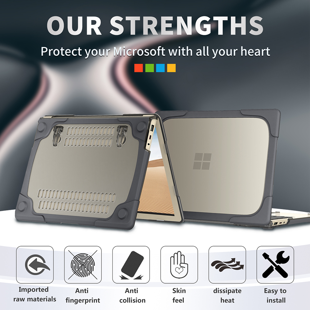 Stand Case Protective Two-piece PC+TPU Hybrid Cover for Surface Laptop Go - Grey-4