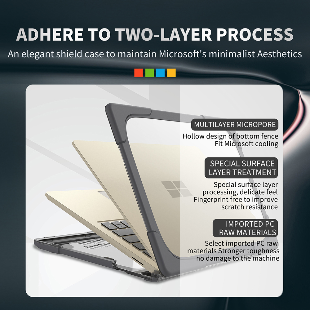 Stand Case Protective Two-piece PC+TPU Hybrid Cover for Surface Laptop Go - Grey-6