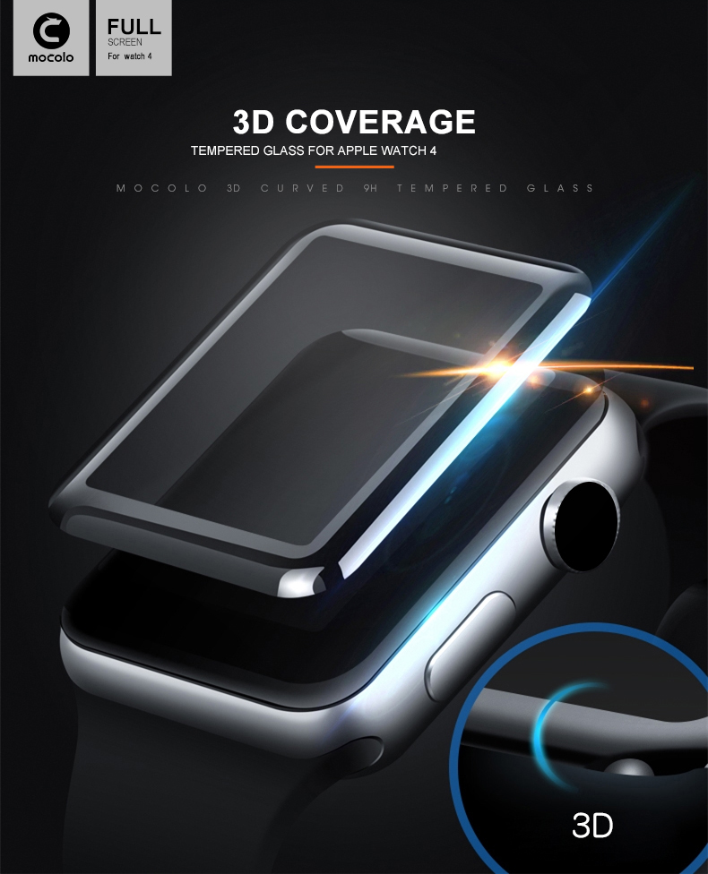 Mocolo 3d Arc Edge 9h Protecteur en Plein Écran en Verre Trempé Anti-explosion Pour Apple Watch Series 4 44mm