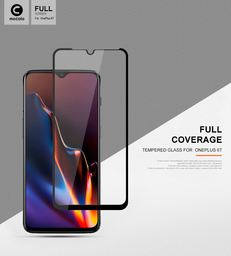 Mocoloco Silk Imprimir Arco Edge Cobertura Completa Protetor De Tela De Vidro Temperado Para OnePlus 6T - Preto