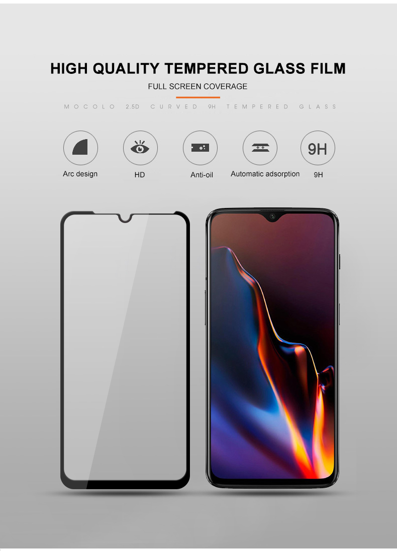 Mocoloco Silk Imprimir Arco Edge Cobertura Completa Protetor De Tela De Vidro Temperado Para OnePlus 6T - Preto