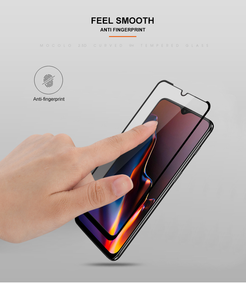 Mocolo Silk Print Arc Edge Edge Полное Покрытие Закаленный Стеклянный Экран Protector Для OnePlus 6T - Чернить