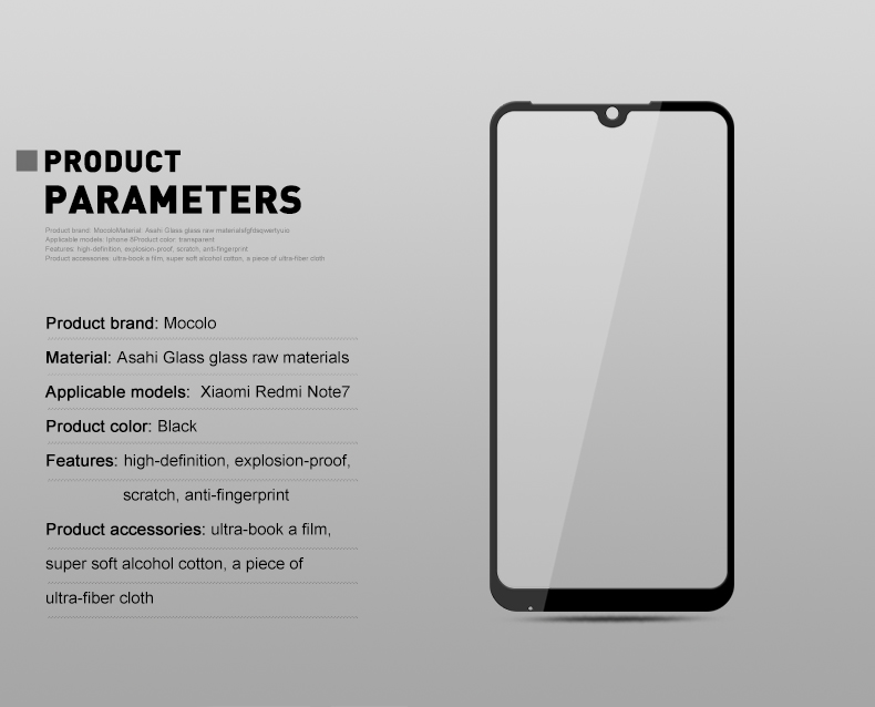 Impresión de Seda Mocolo Anti-explosión Vidrio Templado Escudo de Pantalla Completa [glue Completo] Para Xiaomi Redmi Note 7 / Nota 7 Pro (India) - Negro