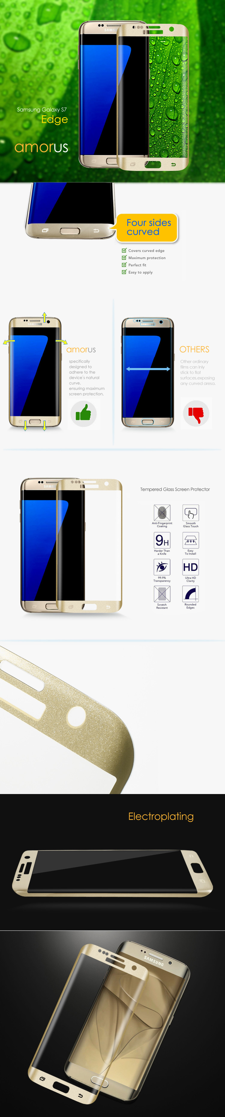 AMORUS para Samsung Galaxy S7 edge G935 Impressão de seda Full Size Curved Protector de tela de vidro temperado - ouro-2