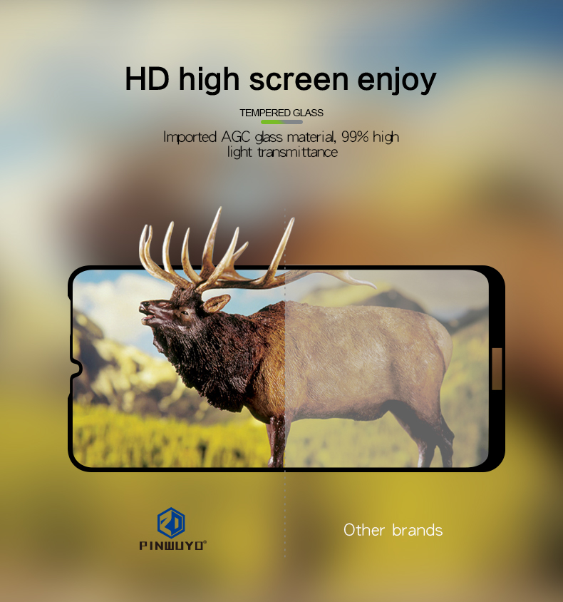 Pinwuyo Para Huawei Y6 Pro (2019) / Honor 8A Tamaño Completo el Protector de Pantalla de Vidrio Templado de Borde de Arco 2.5D Anti-explosión