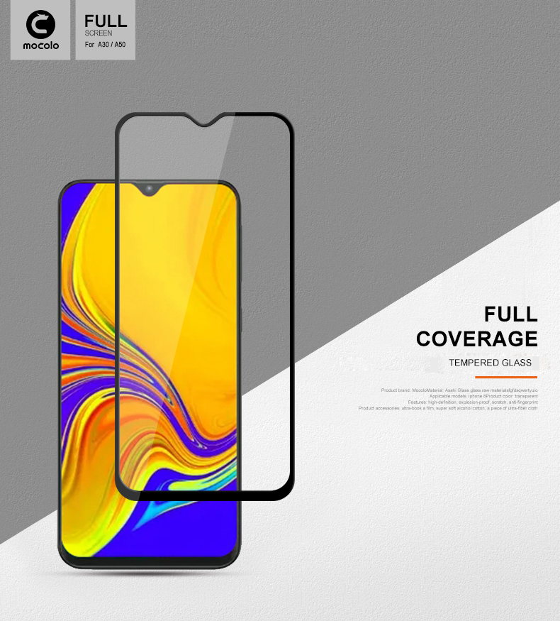 Mocolo Silk Printing Закаленное Стекло Экрана Для Samsung Galaxy A50 / A20 / A30 / M30 / A40S (China) / M31, Полный Клей Полный Охват HD Пленка Против Взрыва, Анти-отпечатки Пальца, Бесплатные Пузыри