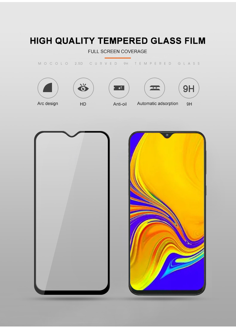 MOCOCOO Seide Druck Tempered Gla Screen Protector Für Samsung Galaxy A50 / A20 / A30 / M30 / A40 (China) / M31, Vollkleber Volle Abdeckung HD-Film Anti-Explosion, Anti-Fingerprint, Kostenlose Blasen