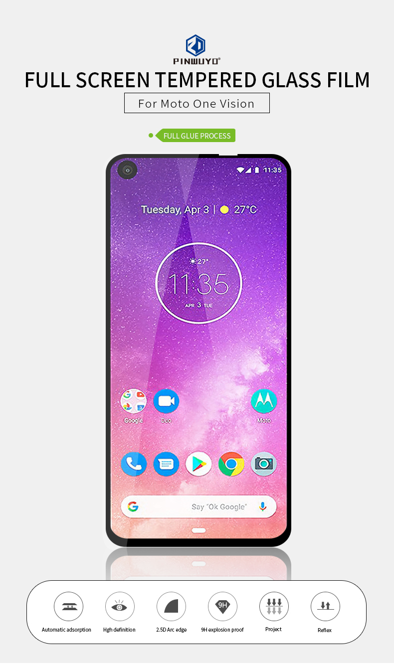 Pinwuyo Полноэкранное Закаленное Стекло Протектор Pline Anti-взрыв Для Motorola One Vision / P50