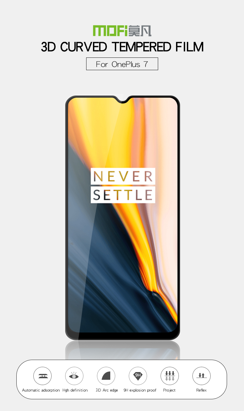 Mofi 3D Curvado Cobertura Completa Filme De Tela De Vidro Temperado Para OnePlus 7