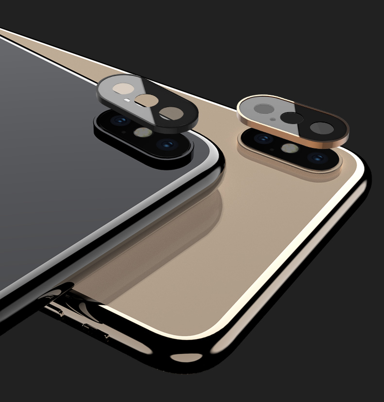 Metal Bumber + Protetor de Anel de Lente de Câmera de Vidro Temperado Para Iphone X 5,8 Polegadas - Preto