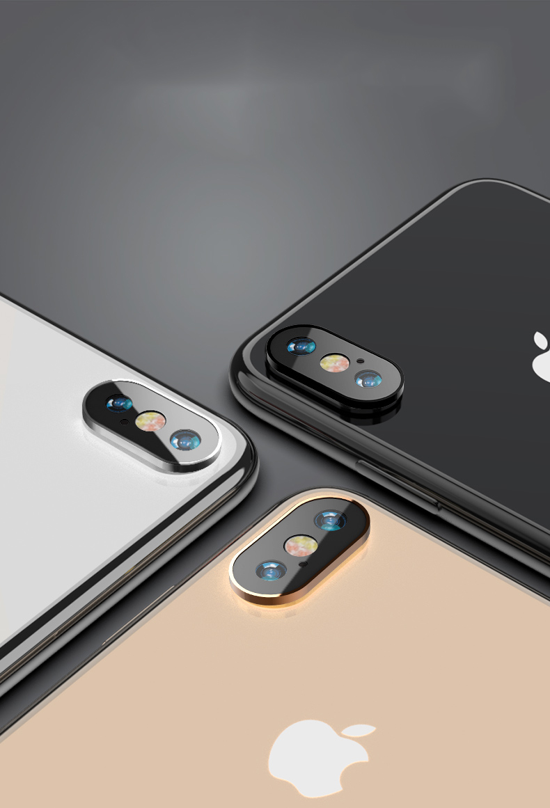 Protettore Anello Per Lenti Per la Telecamera in Vetro in Metallo + Protezione Per Lenti Per Iphone X 5,8 Pollici - Nero