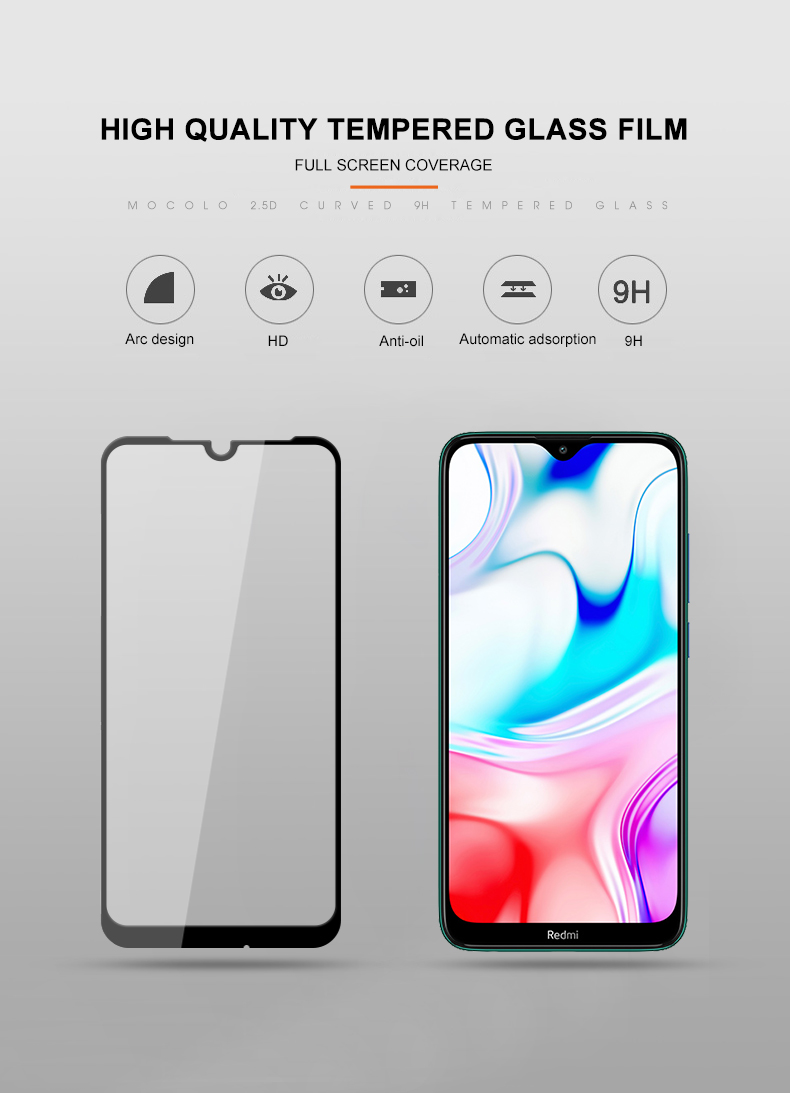 Mocolo Silk Cobertura Completa Cobertura HD Protector de Pantalla de Vidrio Templado Para Xiaomi Redmi 8a/redmi 8