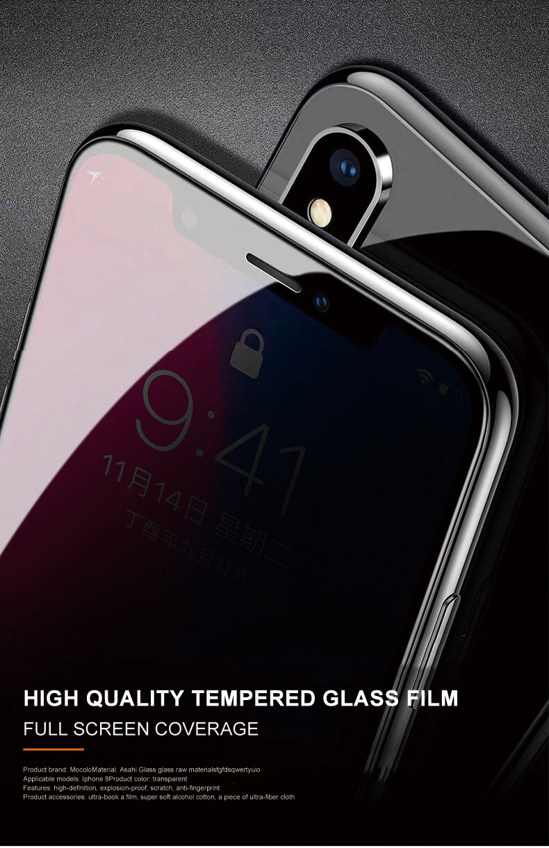 Mocolo Anti-peep Vollkleber Vollschild Seidendruck Temperiertes Glasschildschutzfilm Für Iphone XS 5,8 Zoll