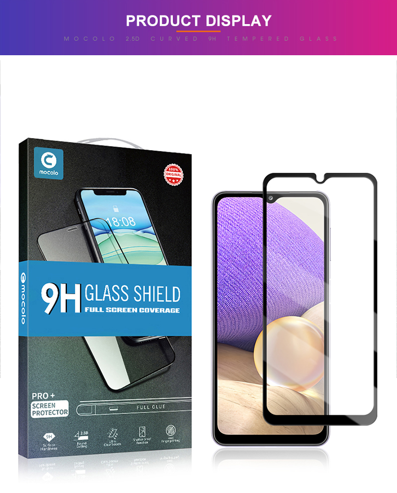 Mocolo Glue Complète Couvrant le Film en Verre Trempé D'impression en Soie Pour Samsung Galaxy A32 5g / M32 5g / A02 / A12 / M12 / A02s (164.2x75.9x9,1 Mm) Protecteur D'écran - le Noir