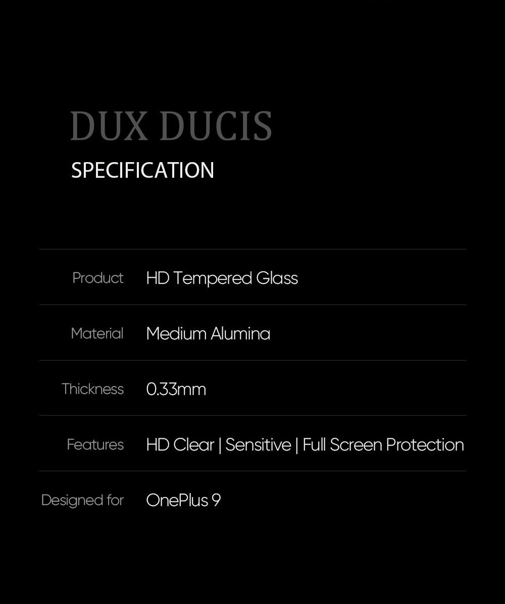 Dux Ducis Pour un Film à Écran Ultra-clair en Verre Trempé Haute Définition OnePlus 9 - le Noir