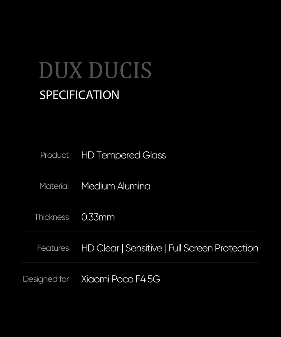 DUX DUCIS for Xiaomi Poco F4 5G / Redmi K40S 5G Anti-fingerprint Medium Alumina Tempered Glass Screen Protector Full Glue 0.33mm Anti-explosion Complete Covering 9D Film-9