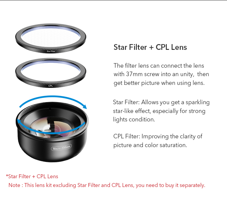 APEXEL APL-HB100MM 100mm Super Macro 4K HD CPL Star Filter Mobile Theple Camerie Lens Pour Iphone Samsung Sony