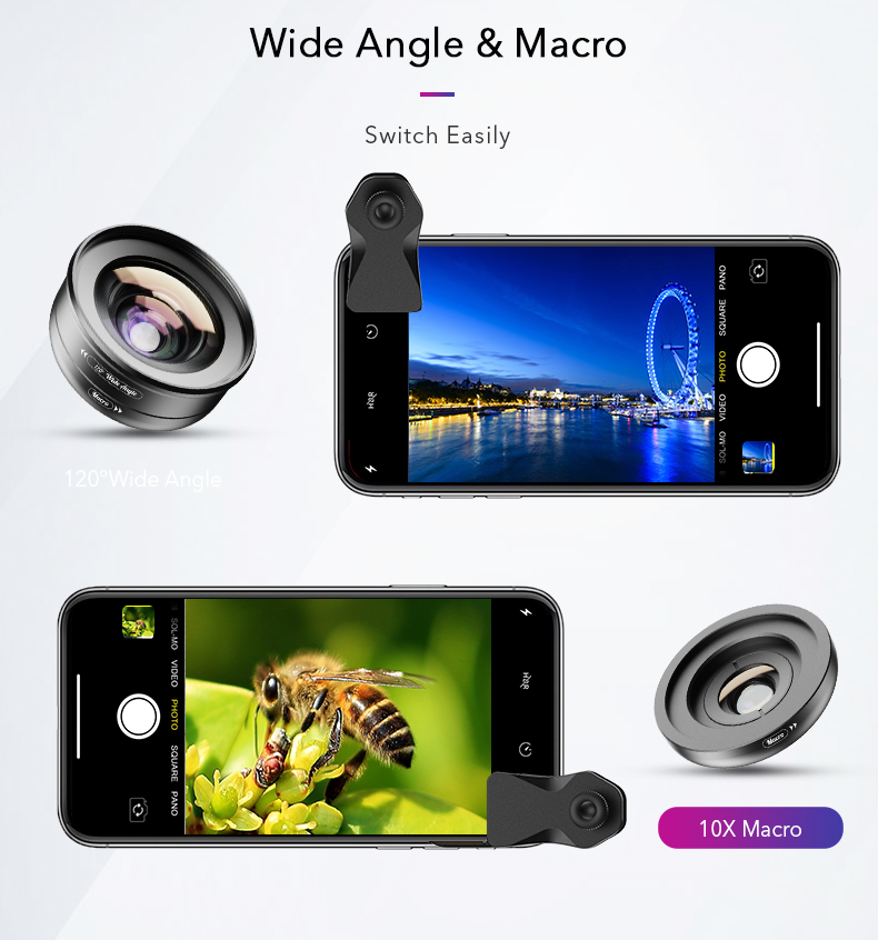 APEXEL HD Optic Camera Phone Lens 2 em 1 Lente Macro Grande Angular Para Smartphones