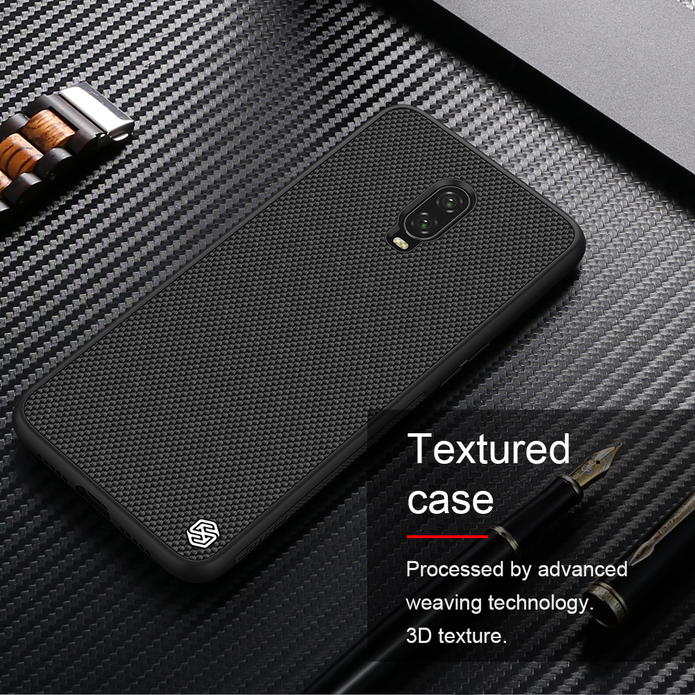 Nillkin Strukturiertes Anti-fingerabdruck-pc TPU Hybrid-mobilfunkkoffer Für OnePlus 6T - Schwarz