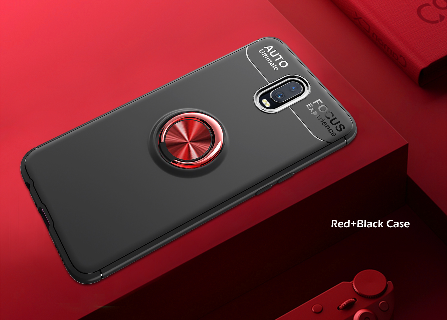 Case TPU de Kickstand de Anillo de Metal Lenuo Para Una Lámina de Metal Magnético Incorporado OnePlus 6T - Todo Negro