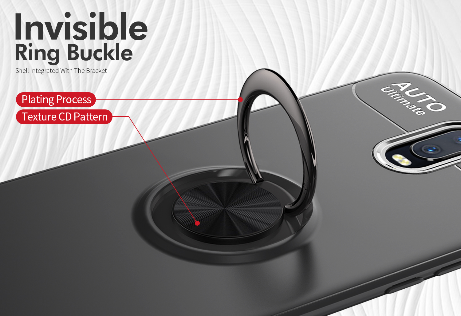 Lenuo Metal Ring Kickstand TPU Case Pour OnePlus 6T Feille en Métaux Magnétiques Intégrés - Tout Noir