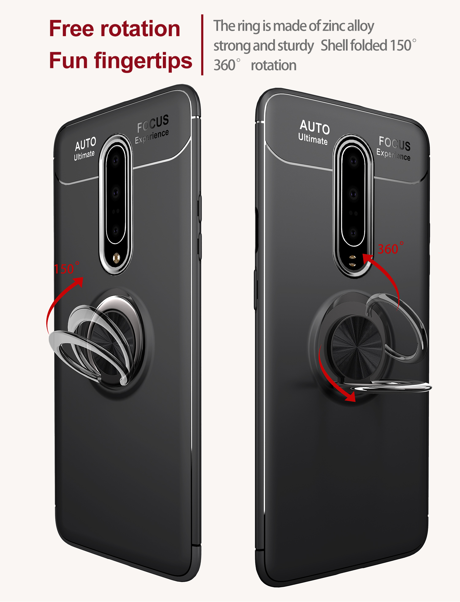 Fingerring Kickstand Tpu-telefonkoffer Für OnePlus 7 Pro (eingebaute Magnetmetallblech) - Schwarz