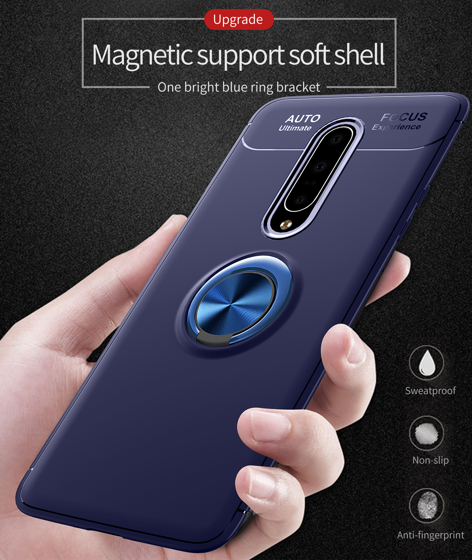 Fingerring Kickstand Tpu-telefonkoffer Für OnePlus 7 Pro (eingebaute Magnetmetallblech) - Schwarz