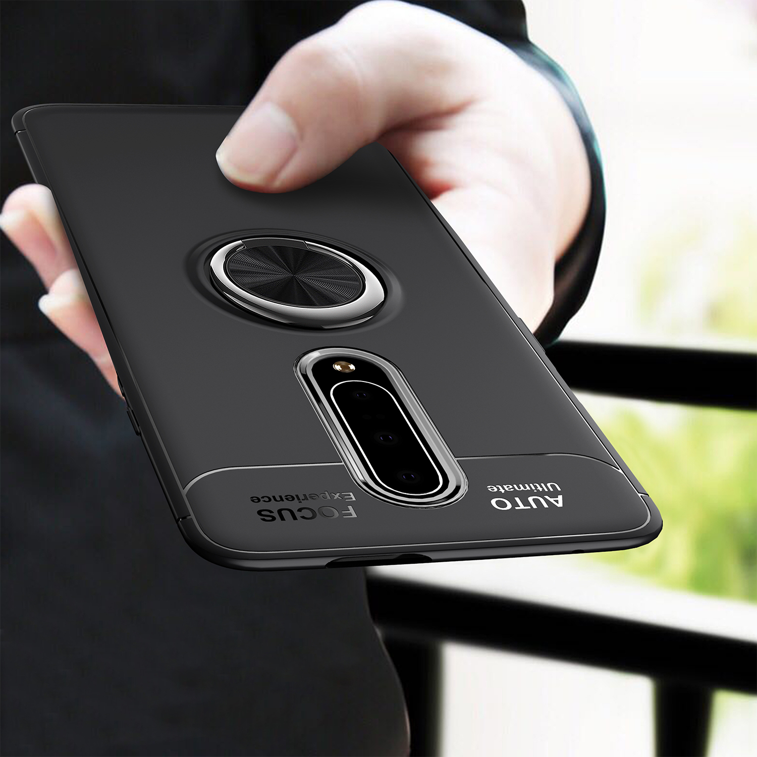 Fingerring Kickstand Tpu-telefonkoffer Für OnePlus 7 Pro (eingebaute Magnetmetallblech) - Schwarz