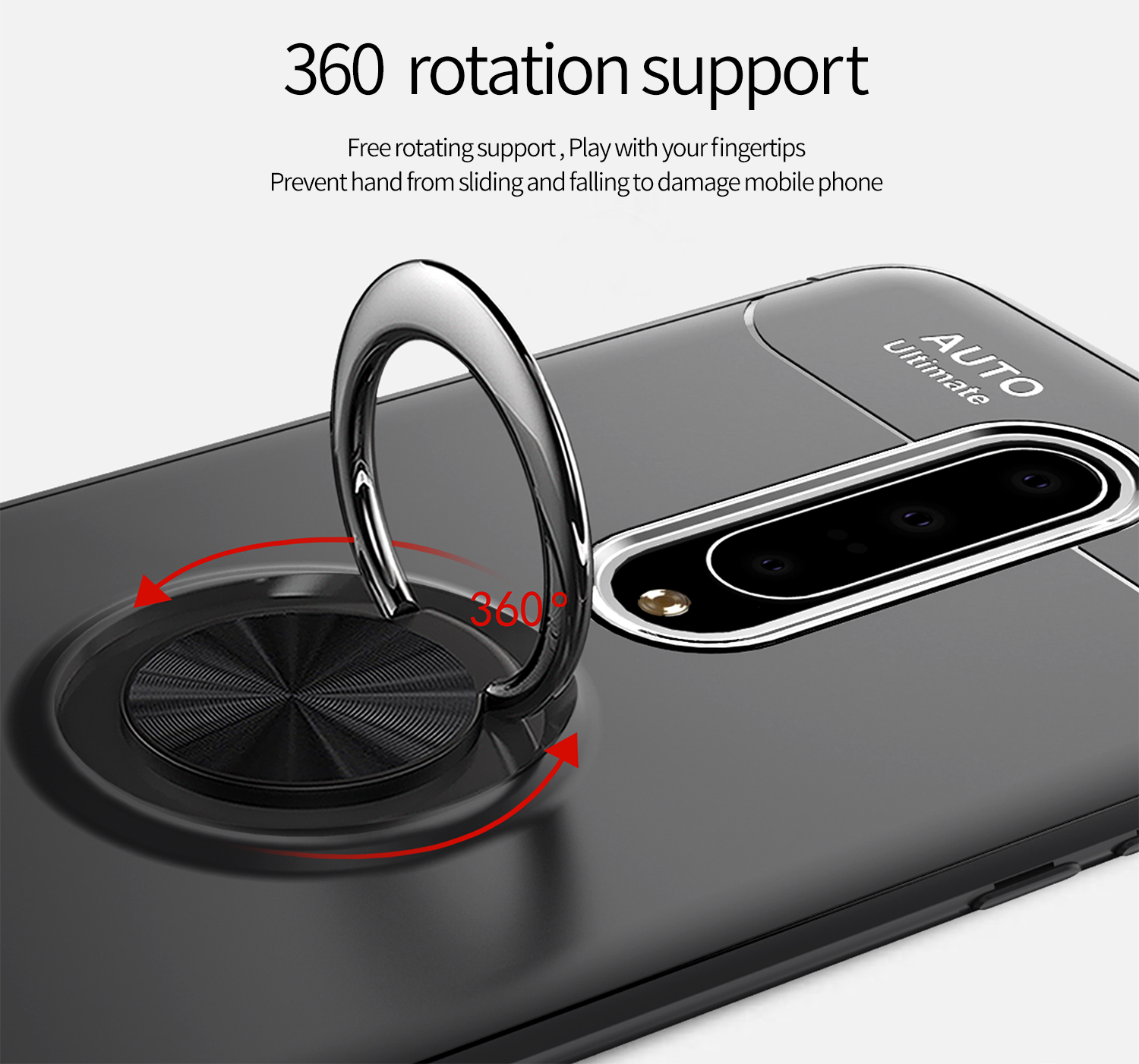 Fingerring Kickstand Tpu-telefonkoffer Für OnePlus 7 Pro (eingebaute Magnetmetallblech) - Schwarz