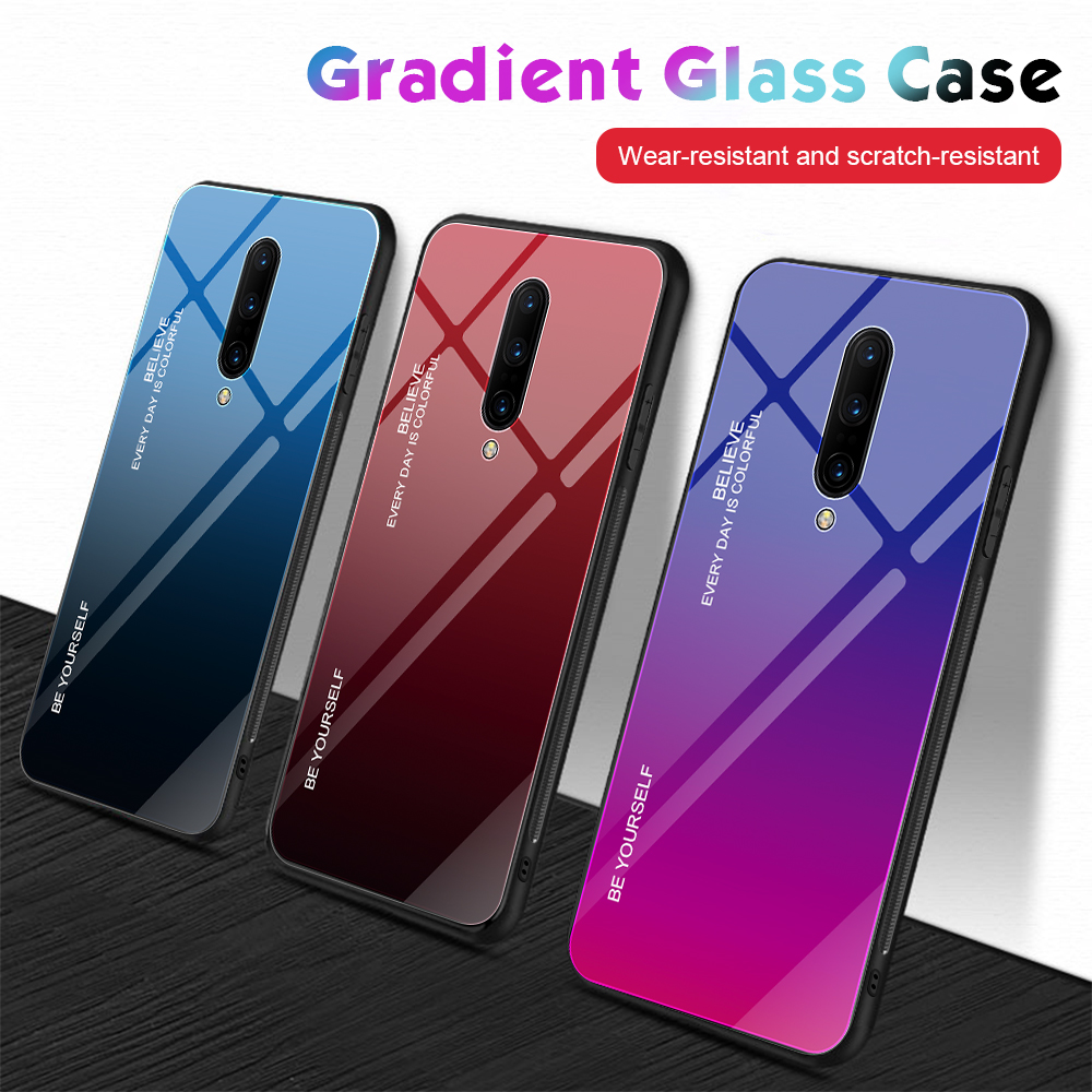 Закаленное Стекло Gradient Color Threaded + PC + TPU Hybrid Case Для OnePlus 7 Pro - Золото / Розовый