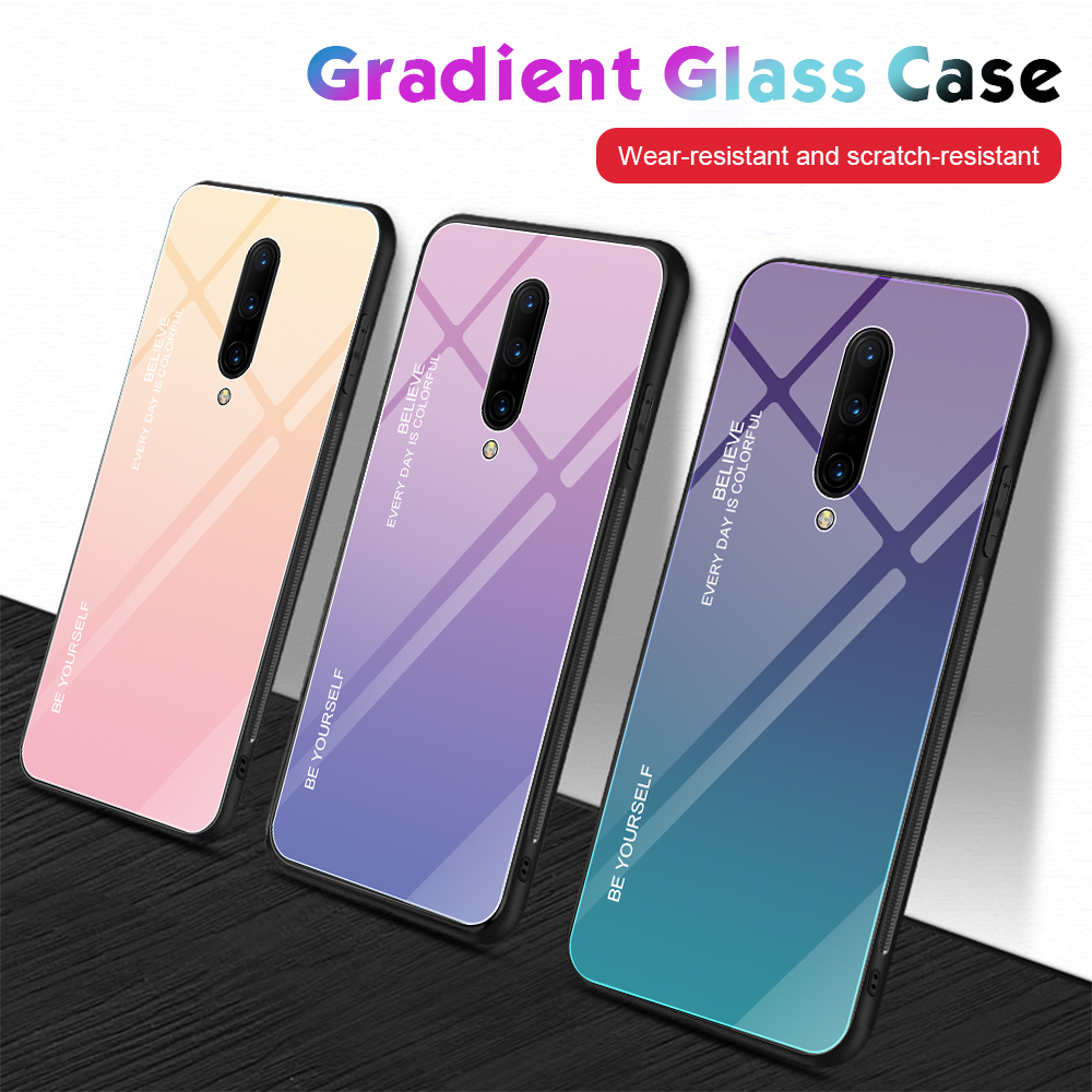 Закаленное Стекло Gradient Color Threaded + PC + TPU Hybrid Case Для OnePlus 7 Pro - Золото / Розовый