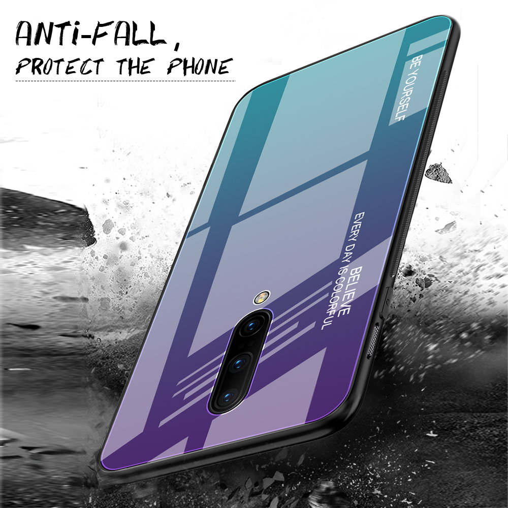 Vetro Temperato Di Colore Gradiente Anti-impronta + Custodia Ibrida PC + TPU Per OnePlus 7 Pro - Oro / Rosa