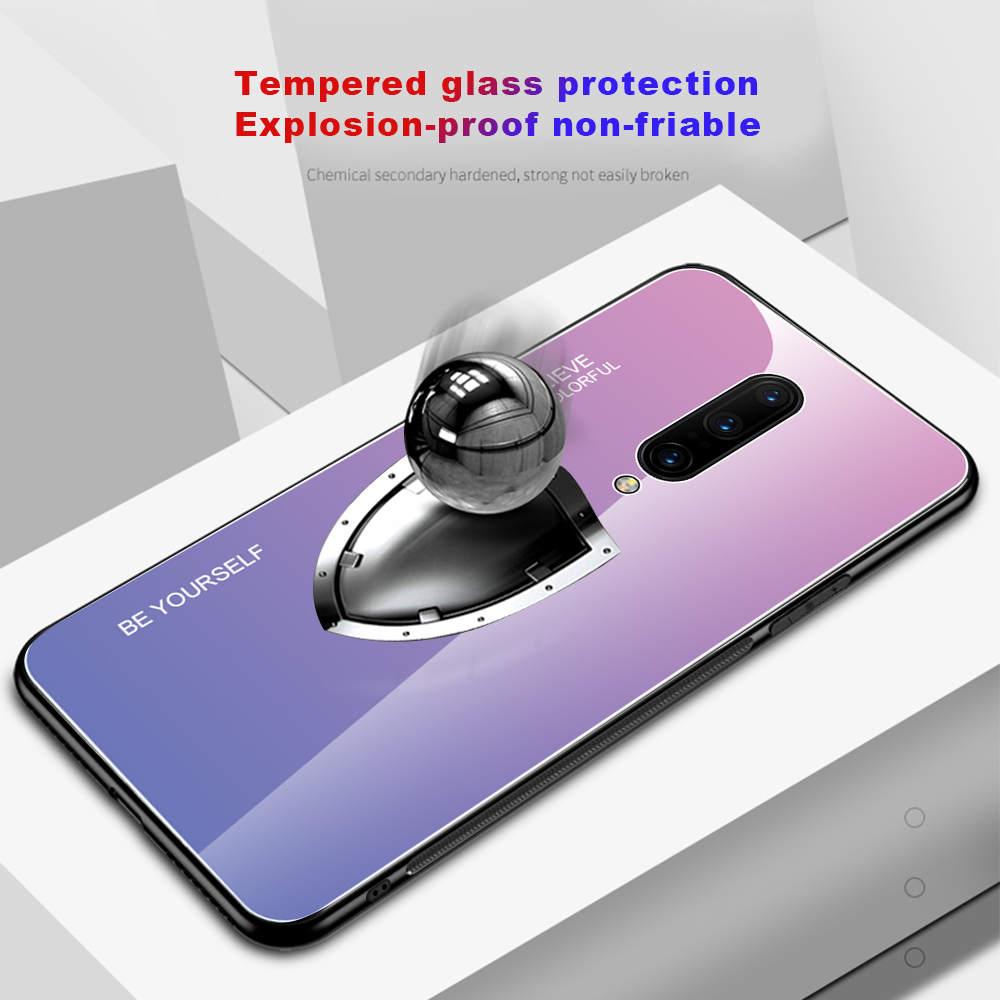 Vetro Temperato Di Colore Gradiente Anti-impronta + Custodia Ibrida PC + TPU Per OnePlus 7 Pro - Oro / Rosa