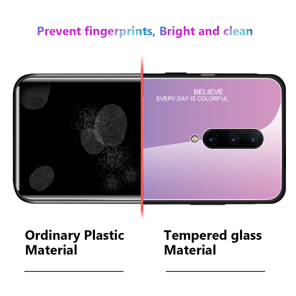 Anti-Fingerprint-Farbverlauf-farbig Gehärtetes Glas + PC + TPU-Hybridgehäuse Für OnePlus 7 Pro - Gold / Rosa