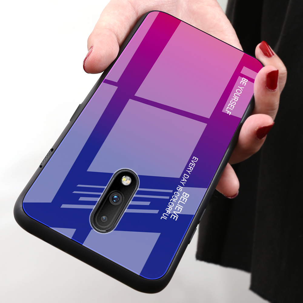 Gradiente Color Glass + TPU Hybrid Case Para OnePlus 7 - Ouro / Rosa