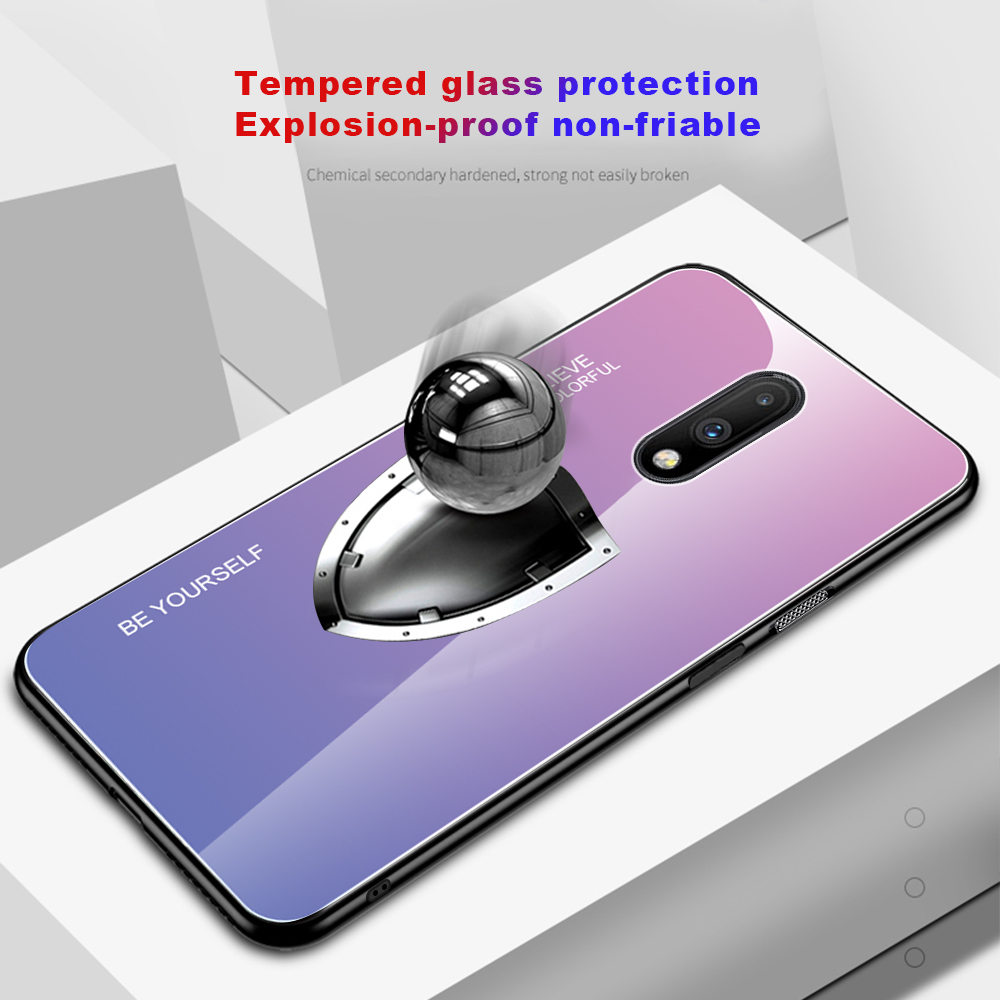 Vetro a Colori Gradiente + Custodia Ibrida TPU Per OnePlus 7 - Oro / Rosa