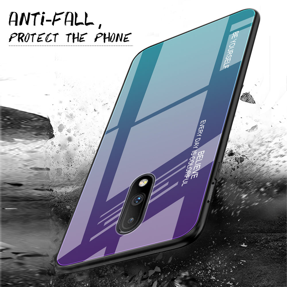 Gradiente Color Glass + TPU Hybrid Case Para OnePlus 7 - Ouro / Rosa