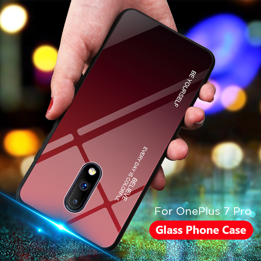 Gradiente Color Glass + TPU Hybrid Case Para OnePlus 7 - Ouro / Rosa