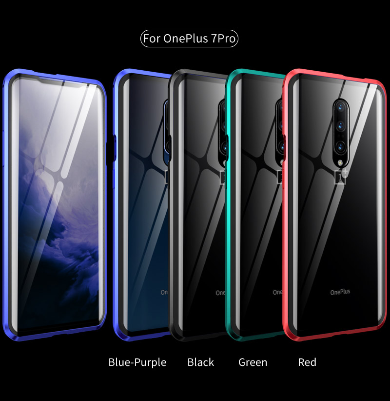 Protezione a 360 Gradi Magnetica Metal+copertina Telefonica in Vetro Temperato Per OnePlus 7 Pro - Nero