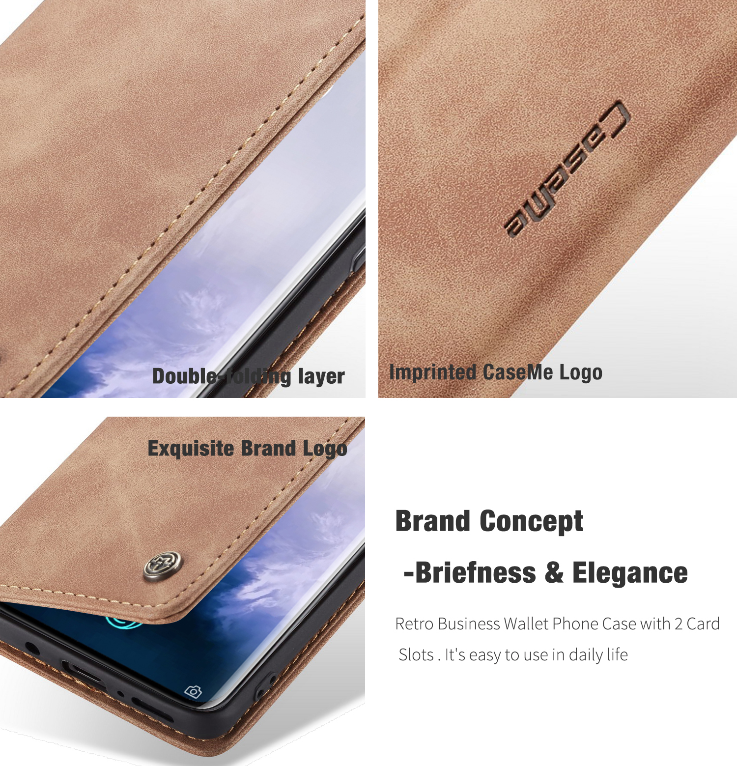 Caseme 013 Series Para OnePlus 7 Pro Auto-absorvido Carteira Stand PU Couro Capa De Telefone - Preto