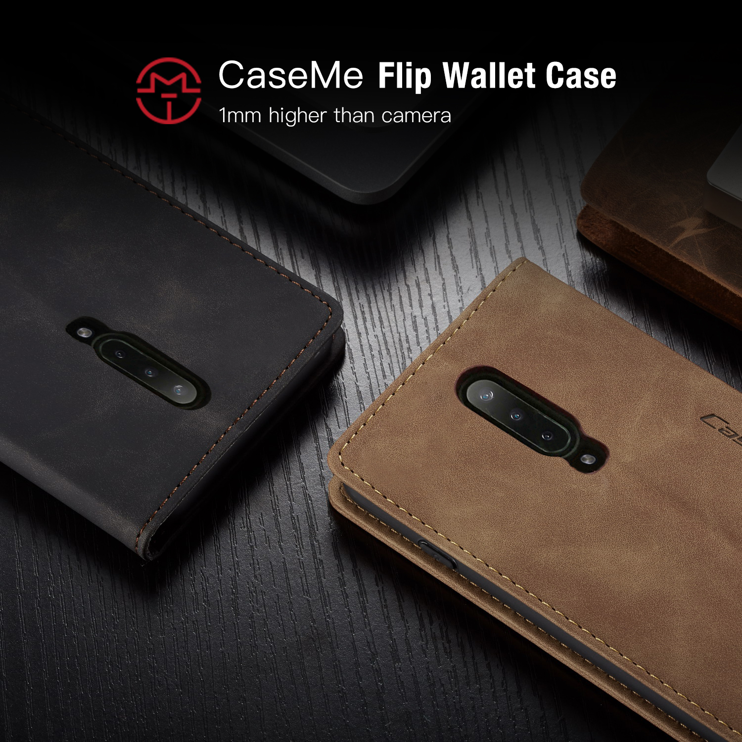 Caseme 013-Serie Für OnePlus 7 Pro Auto-absorbierte Wallet-Stand-PU-Leder-Telefonabdeckung - Schwarz