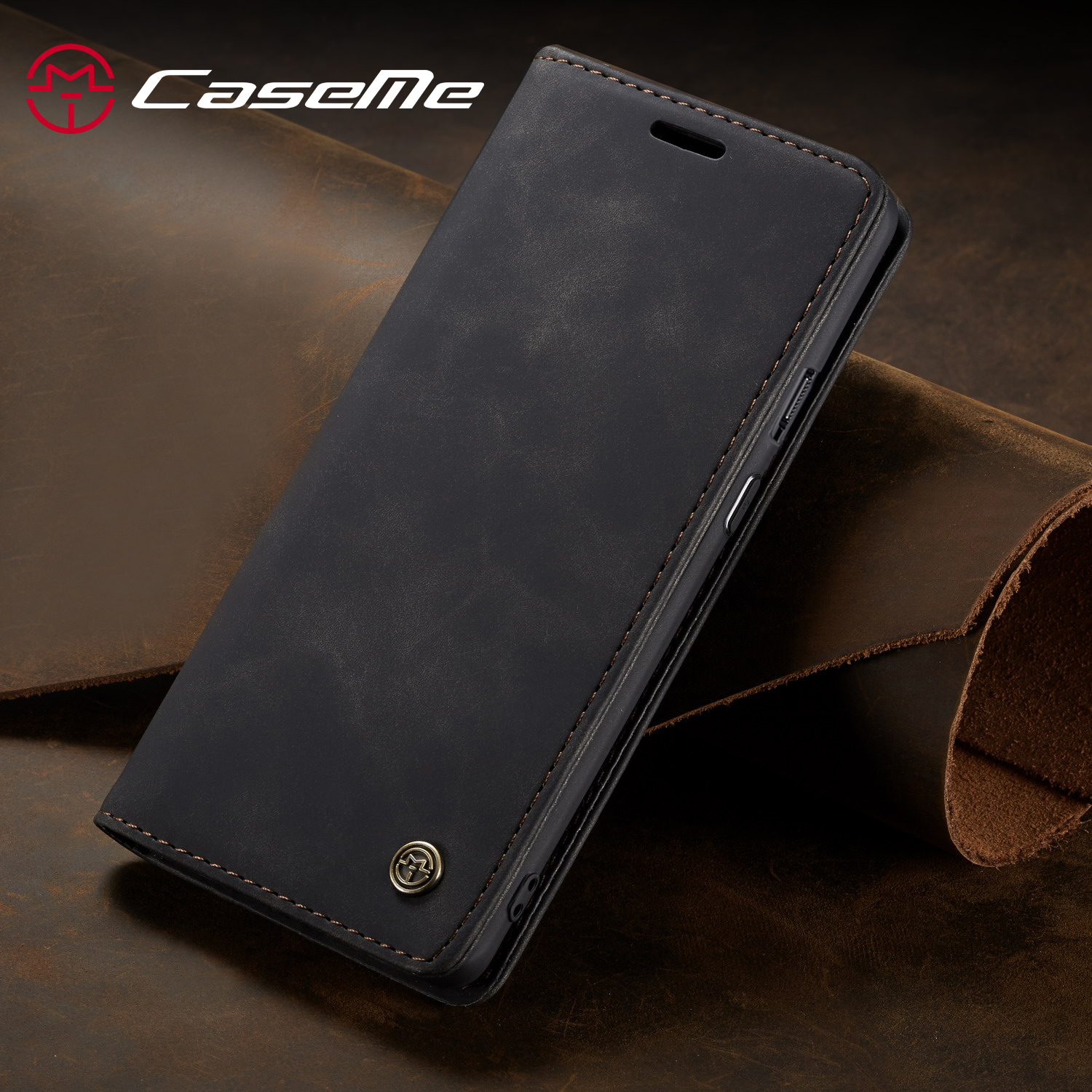 Caseme 013 Series Para OnePlus 7 Pro Auto-absorvido Carteira Stand PU Couro Capa De Telefone - Preto